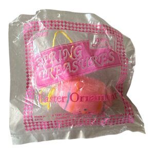 Vintage 1990 Spring Treasures Wooden Pink Egg Easter Ornament *New
